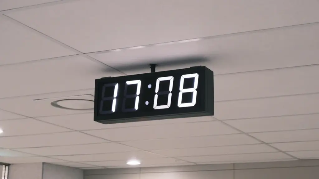 Digitālais sienas pulkstenis rāda precīzu laiku, kas ir svarīgi plānojot ceļojumus.
